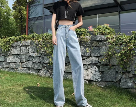 浅色牛仔裤女直筒宽松春季女装拖地垂感202...