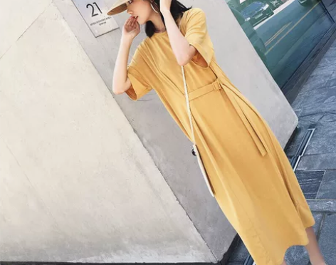 小宜定制 连衣裙女夏2018新款慵懒风ch...