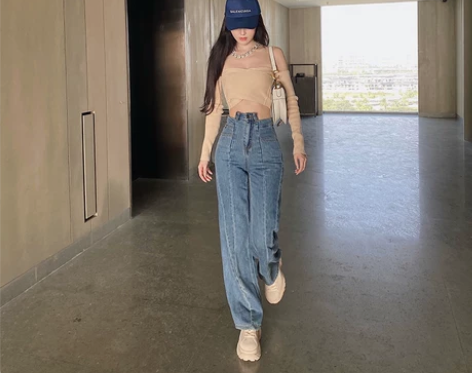 bear熊熊屋高腰显瘦阔腿牛仔裤女直筒20...