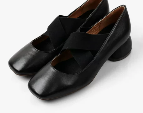 原创复古马蹄跟粗跟方头芭蕾舞绑带中跟单鞋女...