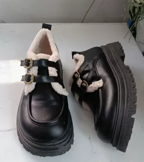 25包邮40码黑色加绒小皮鞋jk鞋增高鞋玛...