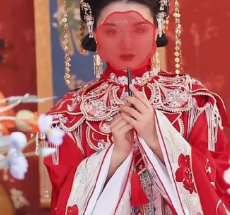 后雨山古风汉服唐宋明汉婚龙凤呈祥婚冠新娘发...