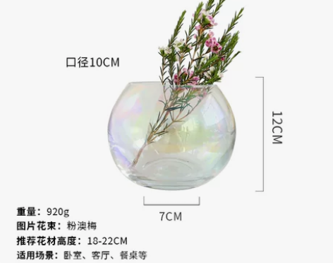 大口径玻璃花瓶摆件客厅插花透明北欧幻彩网红...
