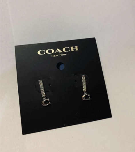 Coach c字棒状耳钉 银色 无包装 正...