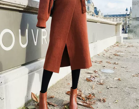 开叉针织半身裙焦糖色包臀裙一步裙中长款秋冬...