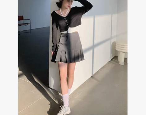 STEZO 百褶裙女夏季高腰a字显瘦短裙学...
