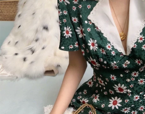 夏季新款法式复古森系桔梗连衣裙女显瘦百搭网...