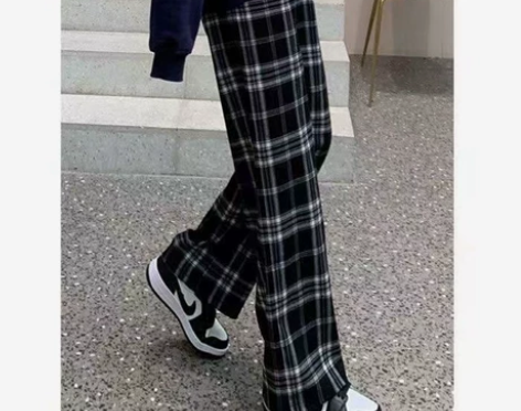 高腰显瘦格子休闲裤带松紧均码 穿过两次洗过...