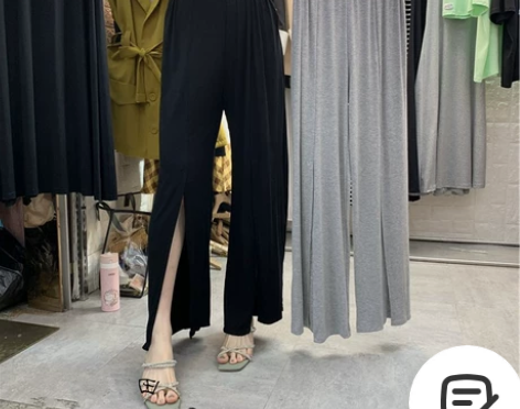 设计感裤脚开叉垂坠感拖地裤2022夏宽松显...