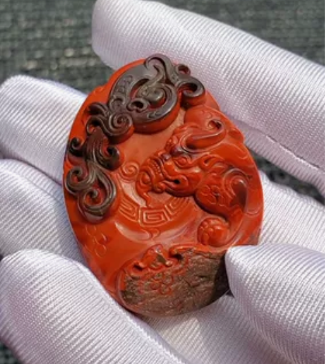 南红铁皮包浆料俏色福寿如意【福寿如意】【苏...