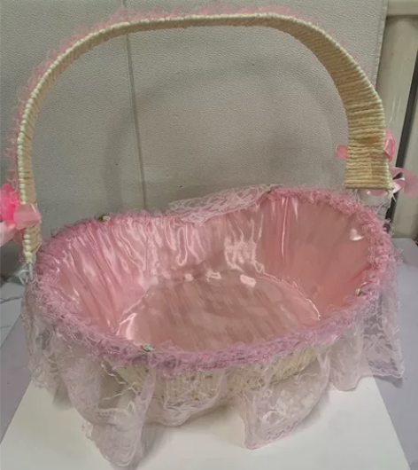 全新 手提藤编高档蕾丝花篮婚庆花篮婚礼伴娘...