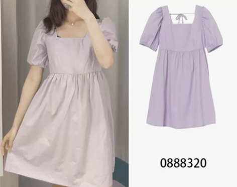 2022夏季新款法式复古短袖方领泡泡袖香芋...