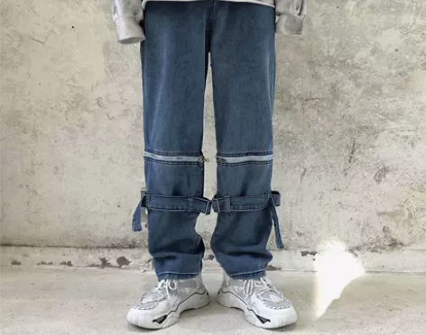 潮牌膝盖拉链可拆卸工装牛仔短裤男高街嘻哈阔...