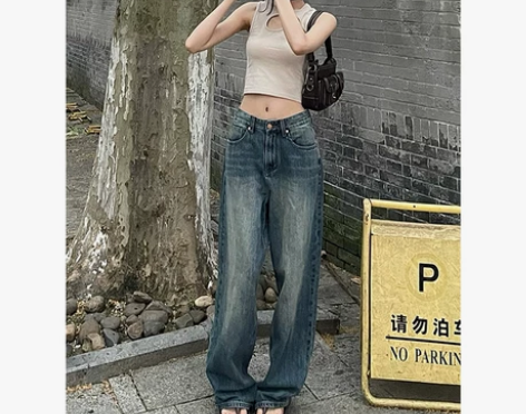 JBY柠檬派女装复古牛仔裤女直筒高腰秋季胖...