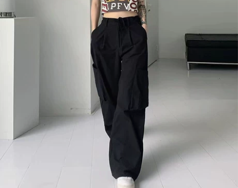 KLalien 复古垂坠感直筒大口袋拖地工...