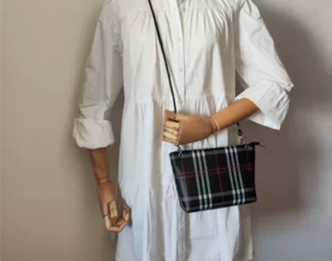 格子纹大牌原版牛皮手拿包斜挎小包大容量收纳...