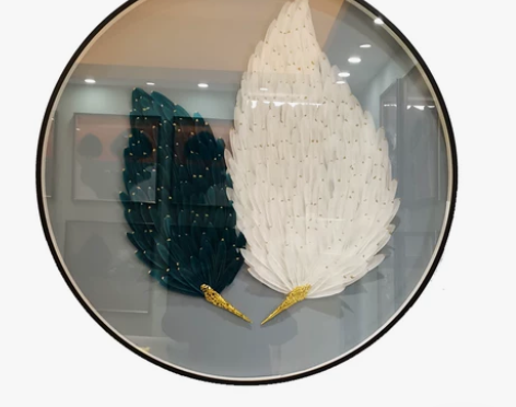 轻奢客厅背景墙羽毛艺术实物装饰画沙发后玄关...