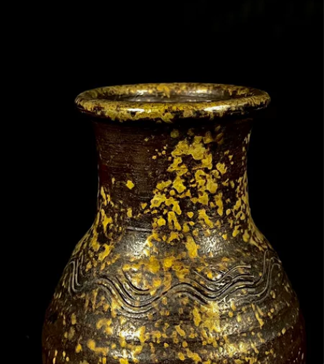 备前烧花入 左近作 杉江左近 带精美刻绘,...