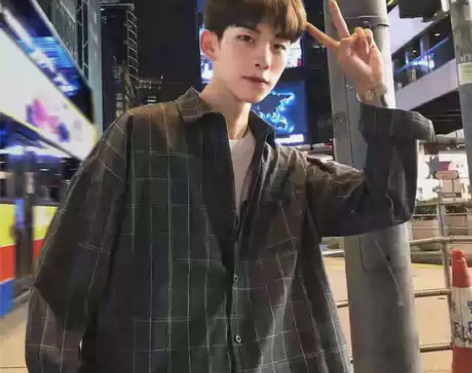 格子衬衫男日系潮牌复古ins港风宽松长袖韩...