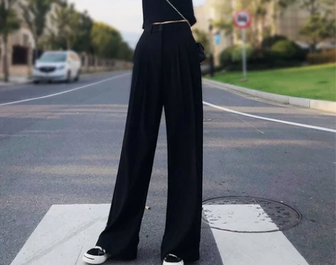 高腰阔腿裤女秋季坠垂感肥腿宽松直筒超长落地...