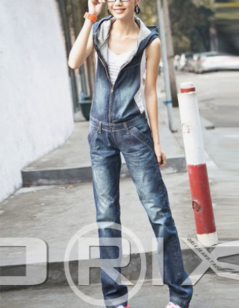 背带牛仔裤 复古牛仔背带裤国际范百搭韩版女...