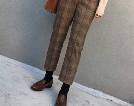 格子的魅力17新款韩版英伦风羊毛格纹烟管裤...