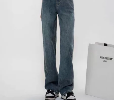 高腰直筒阔腿牛仔裤女宽松秋冬2022年显瘦...