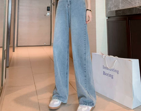 高腰阔腿牛仔裤女直筒宽松2022春秋新款破...