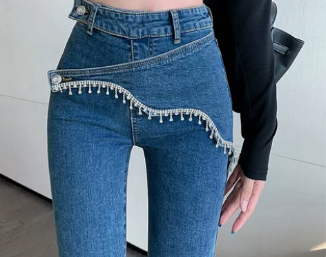 喜慕莱高腰牛仔裤女时尚显瘦紧身小脚铅笔裤设...