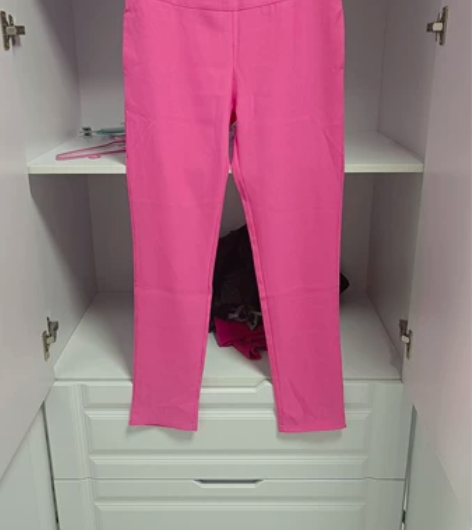 粉女士夏季西裤长裤，粉色雪纺铅笔裤，很凉快...