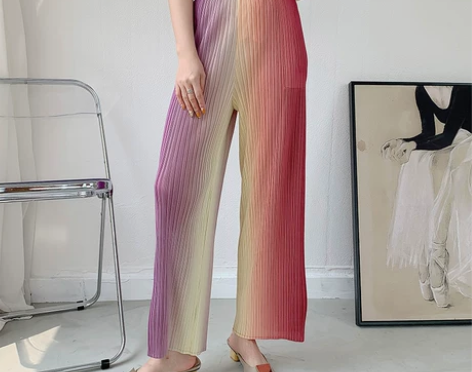 裤子女裤三宅褶皱阔腿裤2021夏新款宽松休...