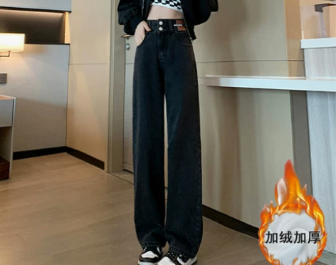 XZ高腰直筒阔腿牛仔裤女宽松春秋2022年...