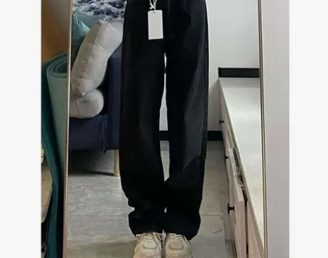 黑灰色高腰直筒牛仔裤女春装新款大码显瘦宽松...