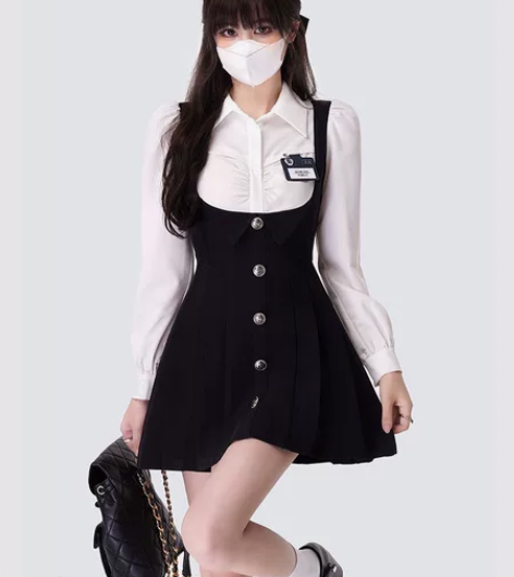 校园小说女主 假两件连衣裙女秋学院风长袖百...