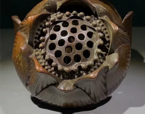 古玩老铜铜莲花香炉摆件大明宣德古董老物件莲...