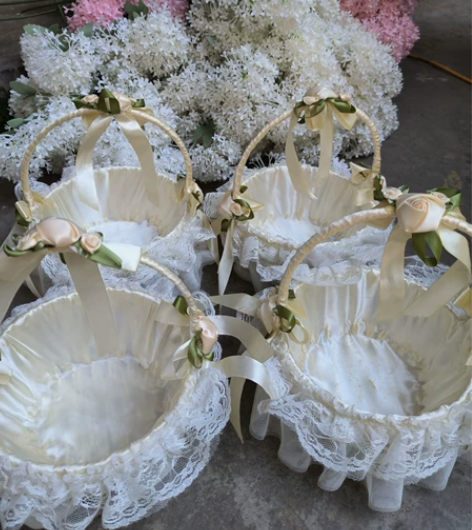 手提藤编高档蕾丝花篮婚庆花篮婚礼伴娘花童花...
