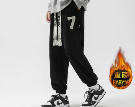 爆款2022新款秋冬季重磅欧棉绒束脚卫裤宽...