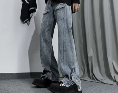 美式高街ins潮牌微喇叭牛仔裤男款秋季宽松...