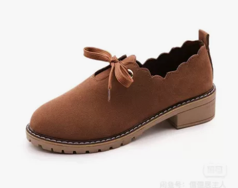 韩版春秋新款单鞋磨砂绒面低跟系带小清新女鞋...