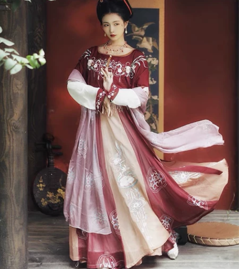 耀春原创汉服女正品花瑶归唐制坦领三件套中国...
