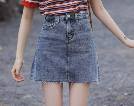 牛仔短裙女高腰a字裙半身裙新款春夏弹力防走...