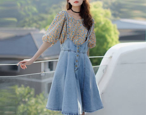 2022夏季新款牛仔背带裙连衣裙女装裙子吊...