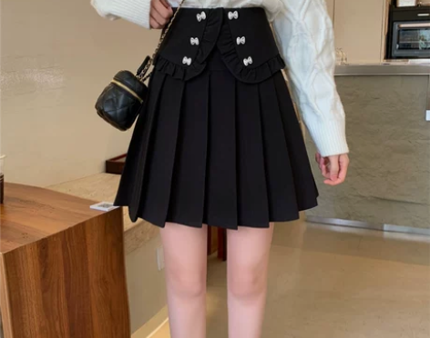 转卖小香风大码百褶裙女黑色花苞裙半身裙冬款...