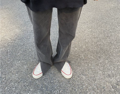 花田橱窗开叉牛仔裤女直筒宽松韩高腰显瘦百搭...