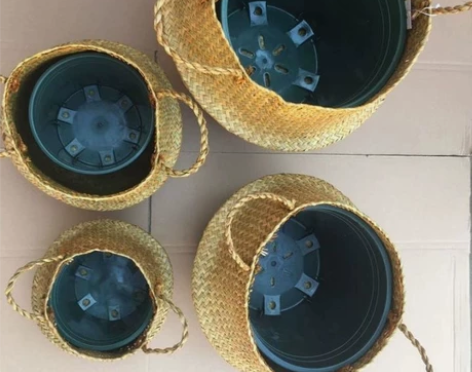 【特价包邮】海草手工编织花盆花篮天堂鸟龟背...