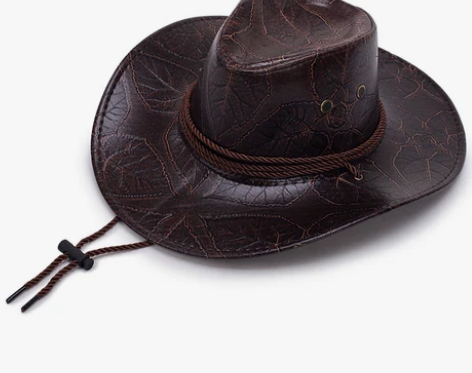 春夏季韩版印花皮革定型牛仔帽 户外西部牛仔...