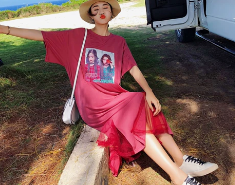 裙子夏女2018新款 韩版学生宽松中长款印...