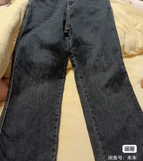 高腰直筒黑灰色蓝色复合牛仔裤，有弹力很舒适...
