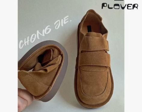 全新啄木鸟软底勃肯鞋女复古魔术贴丑萌大头百...