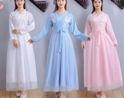 中国风古典舞飘逸仙女古装淡雅汉服束腰超仙